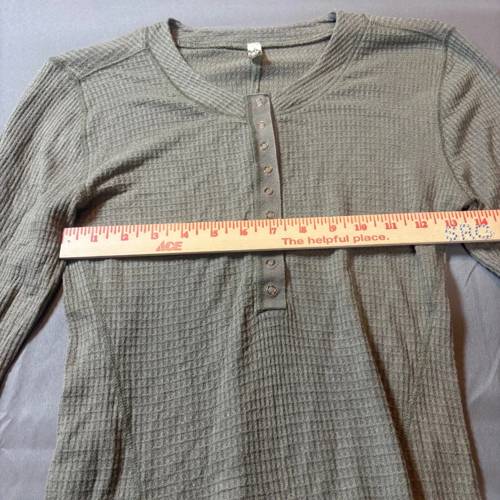 Free People Long Sleeve Ribbed Henley Top in Light Taupe